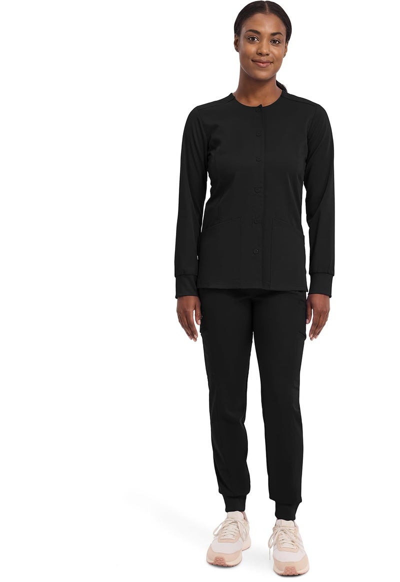 Healing Hands Women's Snap Front Scrub Jacket Daisy 2-Way Stretch Uniform 5063 Black S - Image 3